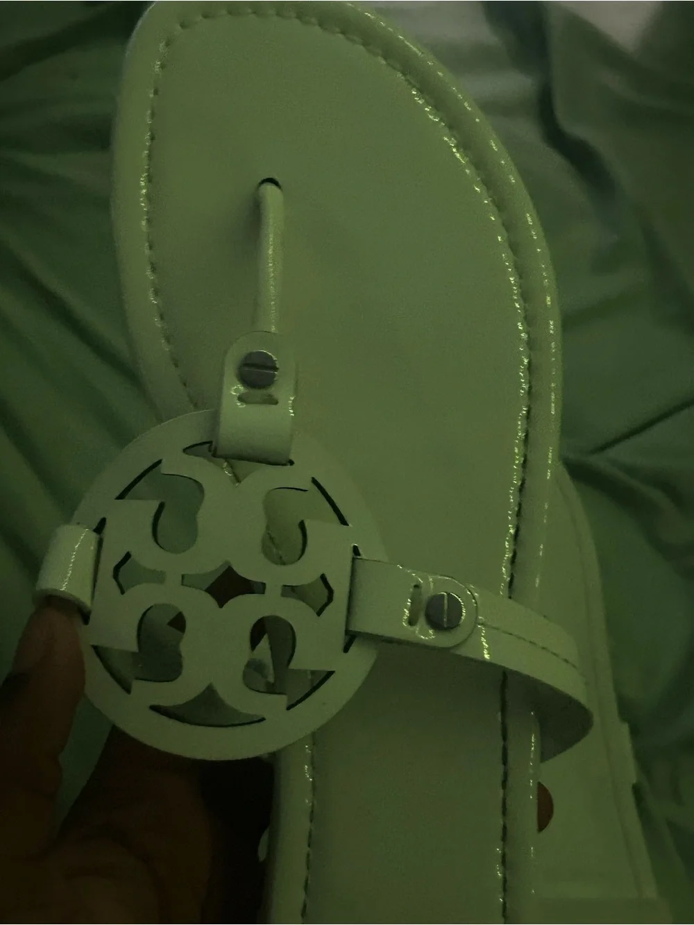 Tory Burch White Patent Miller Logo Thong Sandals